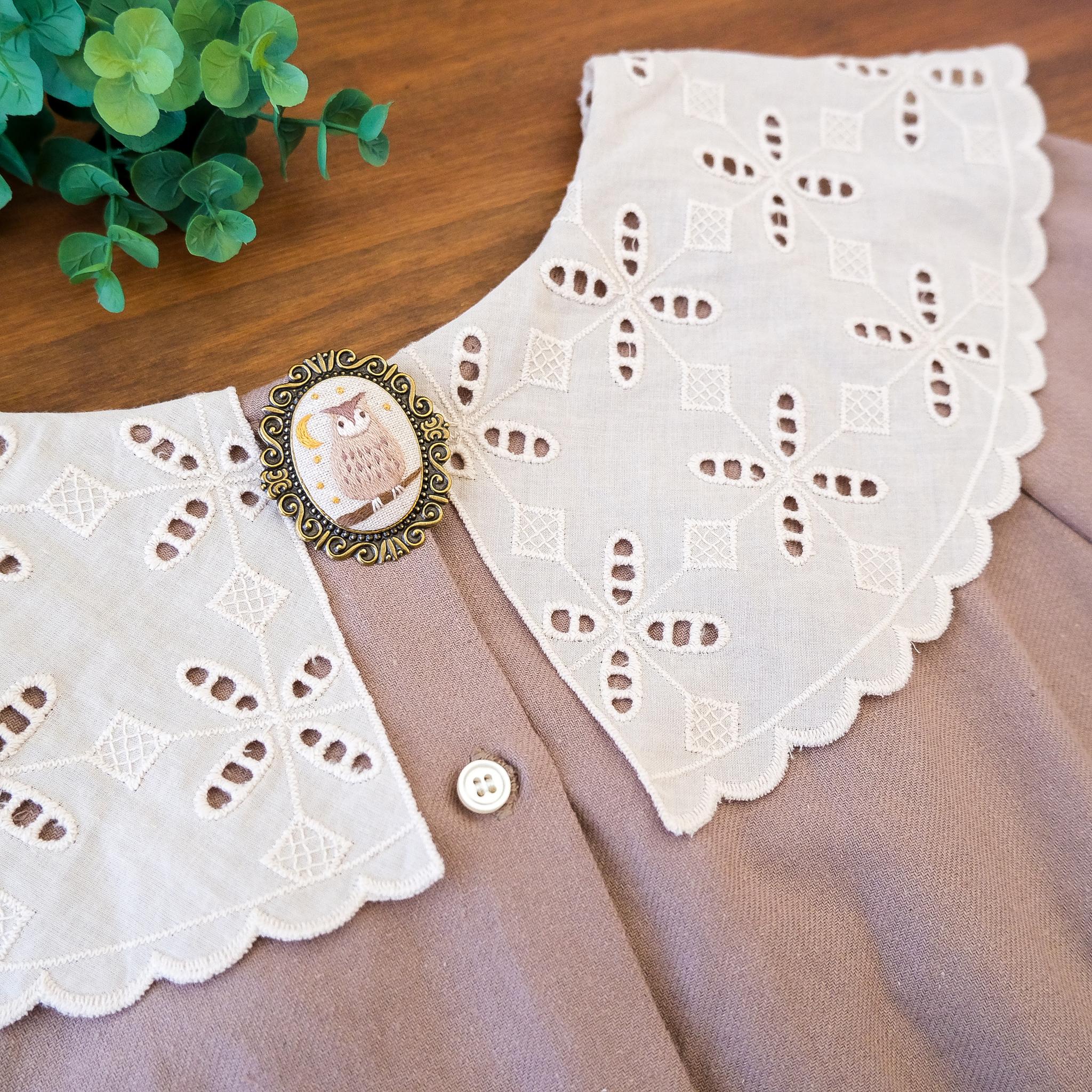 【受注制作】森の仲間たちのブローチ(フクロウ)　＊刺繍 | 4枚目